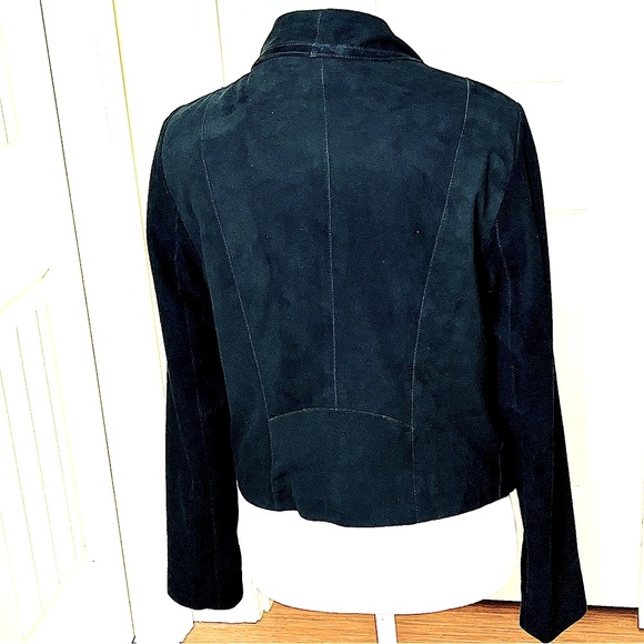 COLE HAAN Women’s Leather Suede Long Sleeve Open Front Jacket Black Size S Flowy - Picture 3 of 9